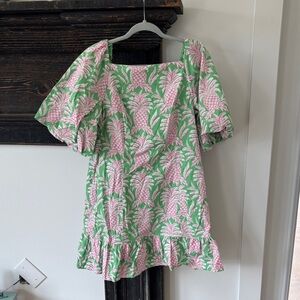 crown & ivy Pink Pineapple Print Mini Dress on Green